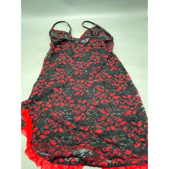 Secret Treasures Lingerie Red Black Lace Chemise Nightgown nylon small READ - Picture 7 of 8